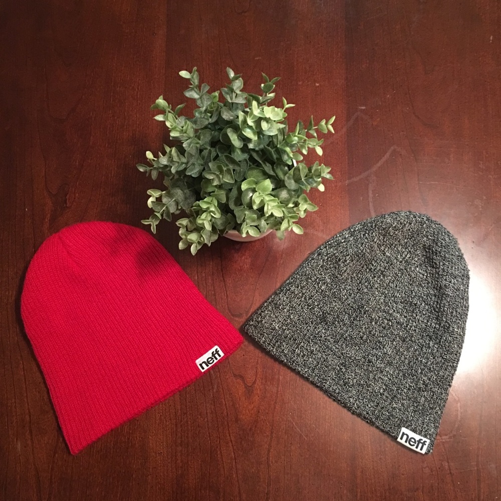 Neff Beanies: red & heather gray